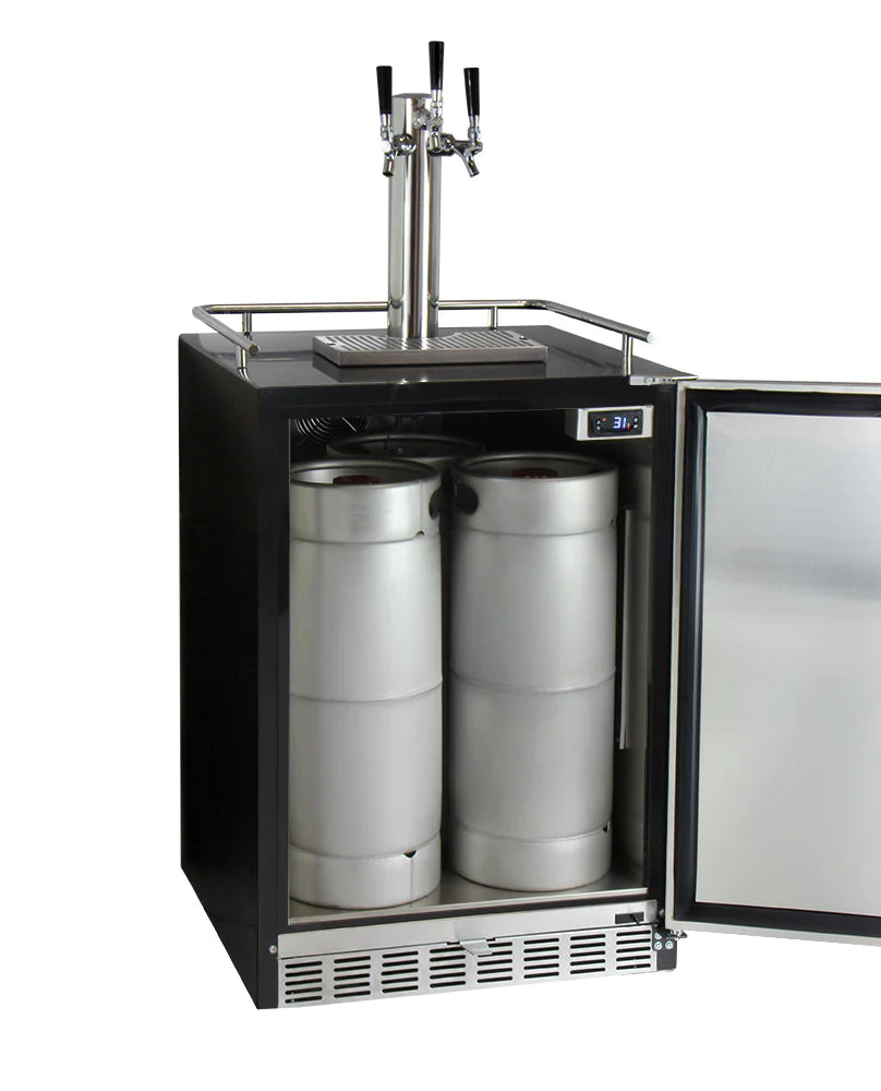 Kegco 24" Wide Triple Tap Stainless Steel Built-In Right Hinge Kegerator with Kit