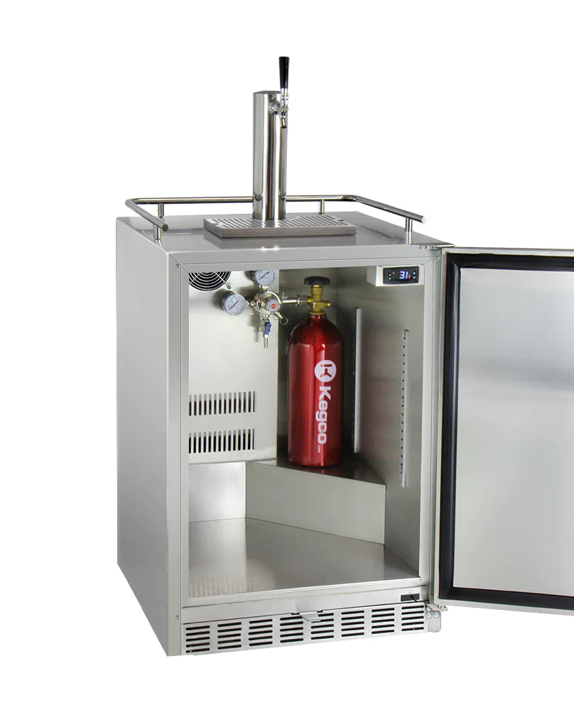 Kegco Full Size Digital Outdoor Undercounter Left Hinge Kegerator with X-CLUSIVE Premium Direct Draw Kit