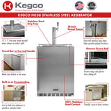 Kegco 24" Wide Single Tap Stainless Steel Built-In Digital Left Hinge Kegerator with Kit