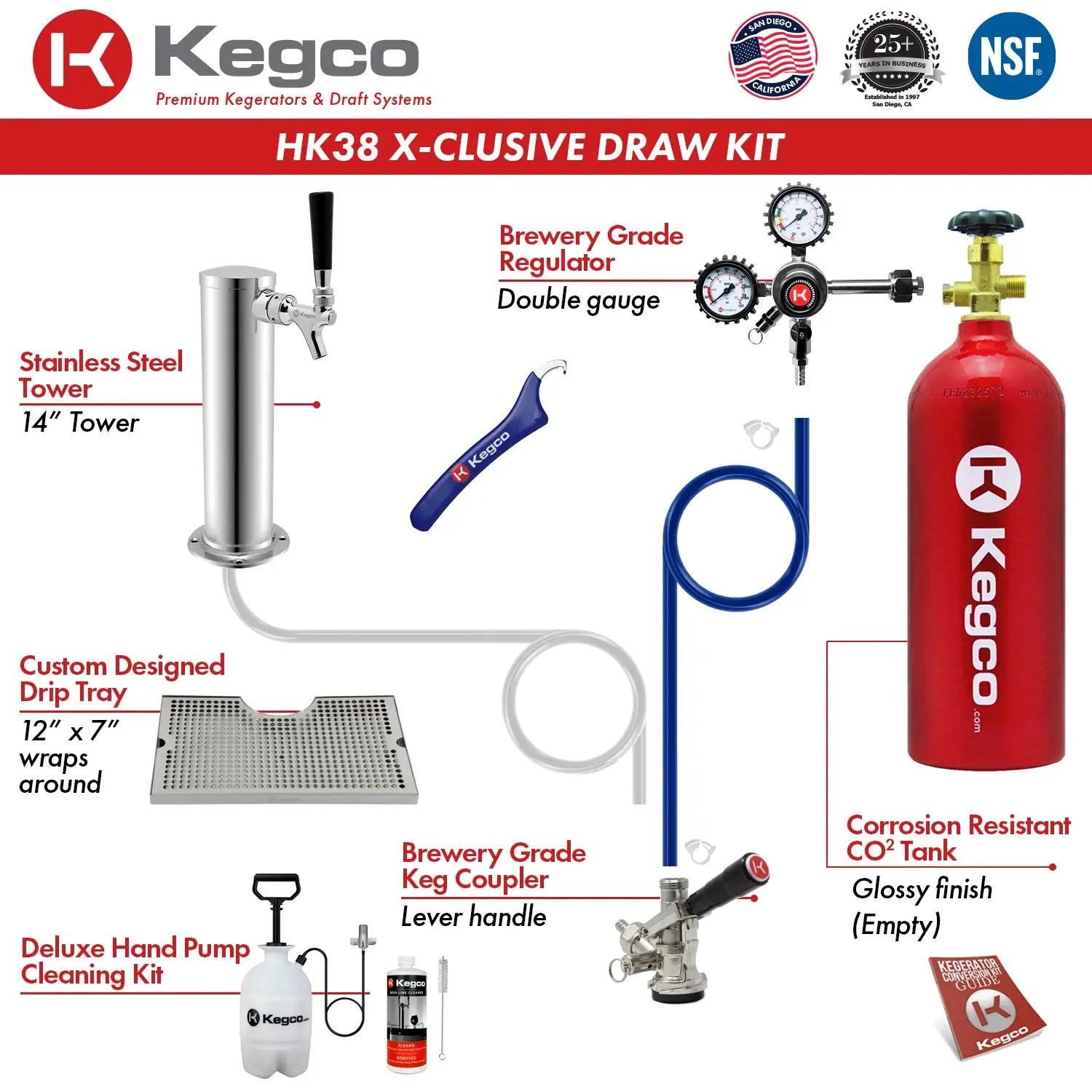 Kegco 24" Wide Single Tap Stainless Steel Built-In Digital Left Hinge Kegerator with Kit