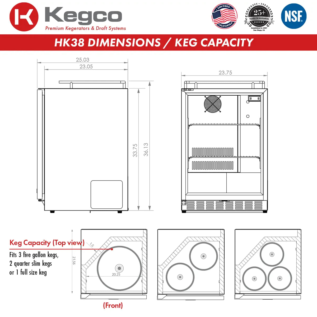 Kegco 24" Wide Single Tap Stainless Steel Built-In Digital Left Hinge Kegerator with Kit