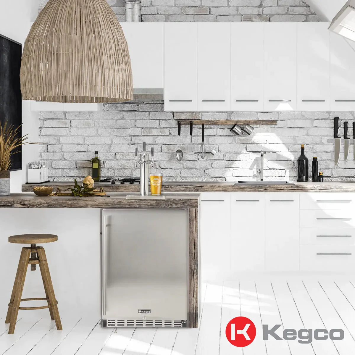 Kegco 24" Wide Single Tap Stainless Steel Built-In Digital Left Hinge Kegerator with Kit