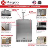 Kegco 24" Wide Dual Tap Stainless Steel Built-In Right Hinge Kegerator with Kit