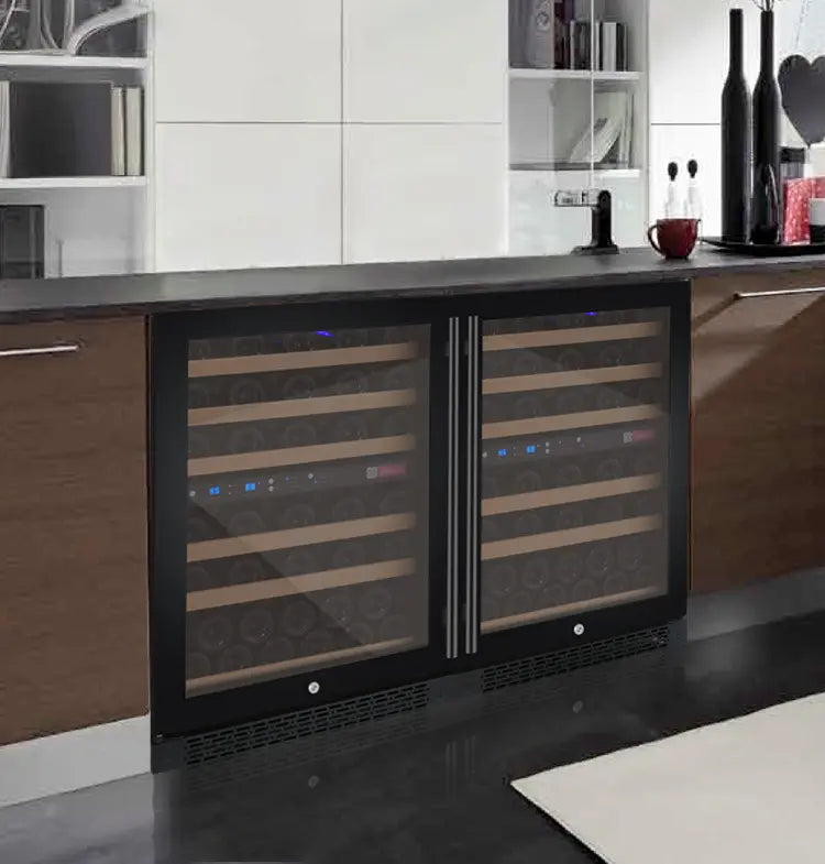 Allavino 47" Wide FlexCount II Tru-Vino 112 Bottle Four Zone Black Side-by-Side Wine Refrigerator