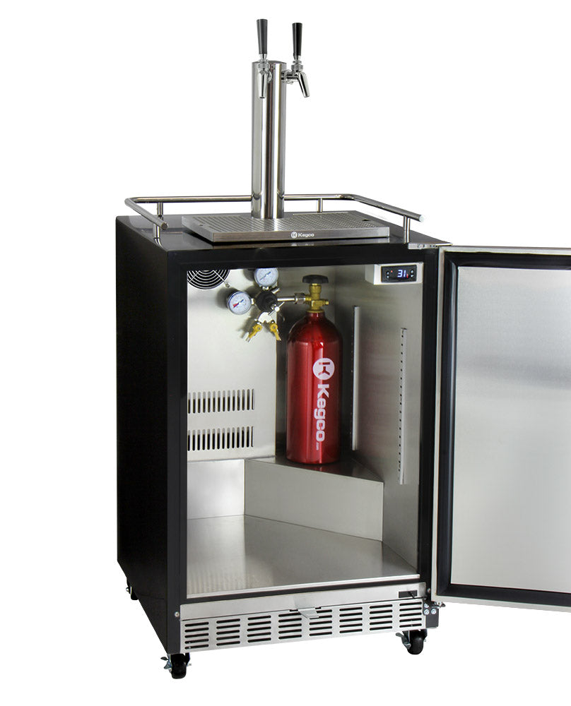 Kegco Dual Faucet Digital Commercial Undercounter Kegerator with X-CLUSIVE Premium Direct Draw Kit - Left Hinge