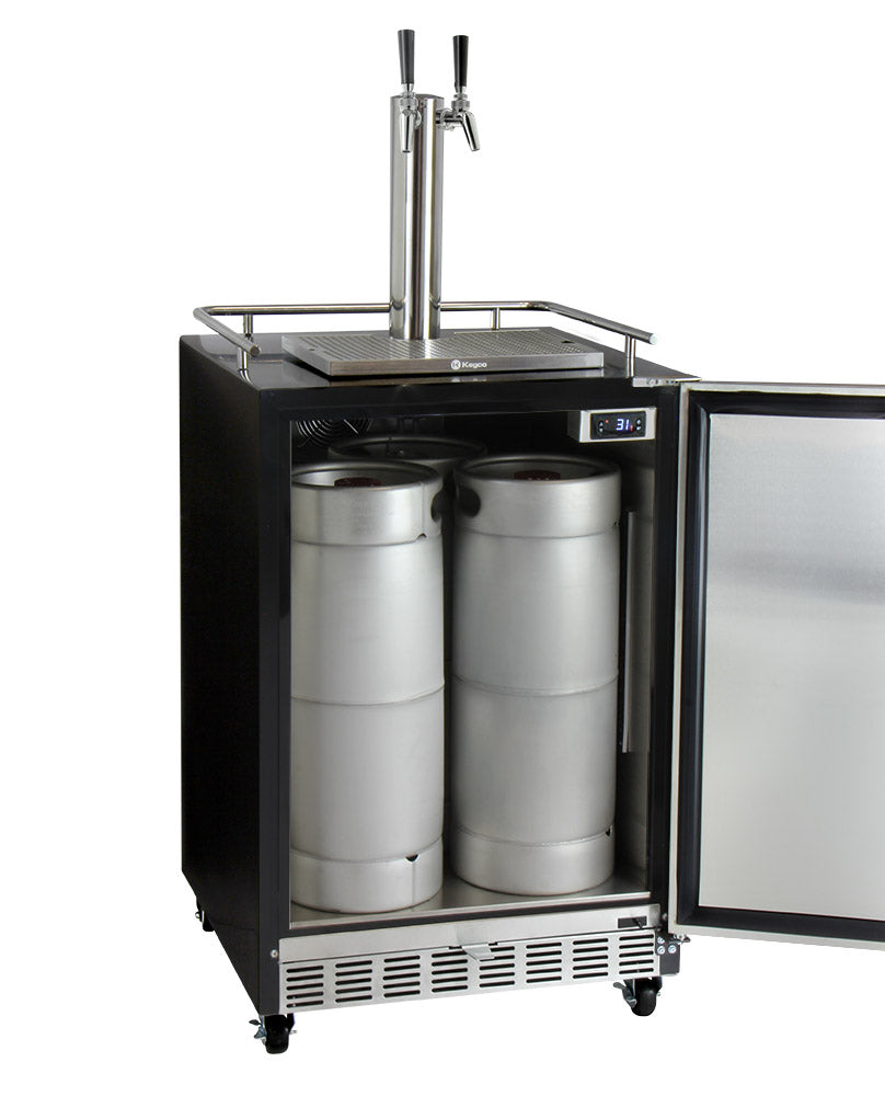Kegco Dual Faucet Digital Commercial Undercounter Kegerator with X-CLUSIVE Premium Direct Draw Kit - Left Hinge