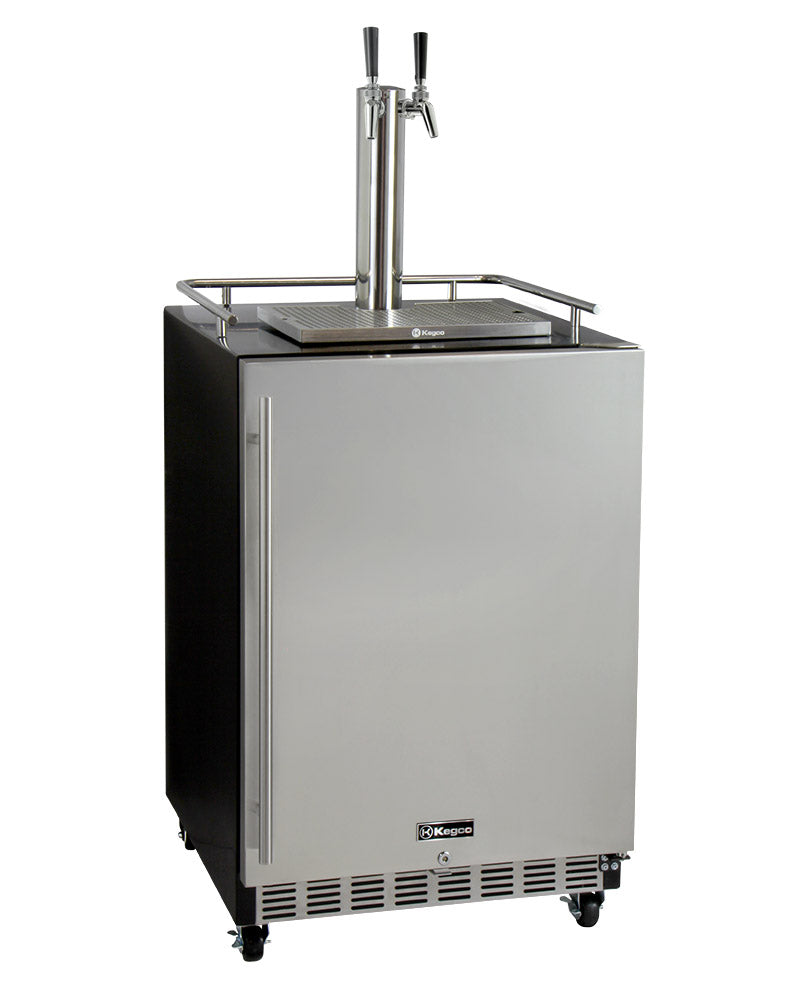 Kegco Dual Faucet Digital Commercial Undercounter Kegerator with X-CLUSIVE Premium Direct Draw Kit - Right Hinge