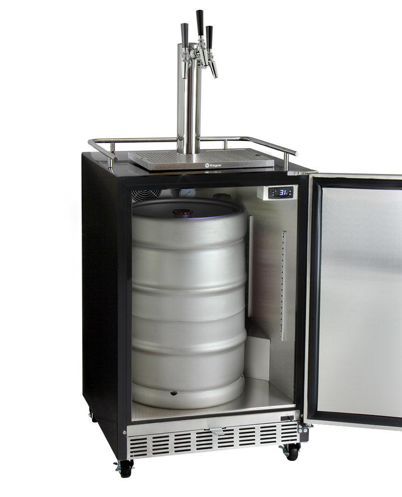Kegco Three Faucet Digital Commercial Undercounter Kegerator with X-CLUSIVE Premium Direct Draw Kit - Left Hinge