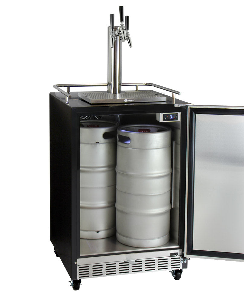 Kegco Three Faucet Digital Commercial Undercounter Kegerator with X-CLUSIVE Premium Direct Draw Kit - Left Hinge
