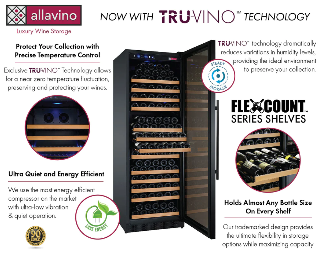 Allavino 47" Wide FlexCount II Tru-Vino 349 Bottle Three Zone Black Side-by-Side Wine Refrigerator