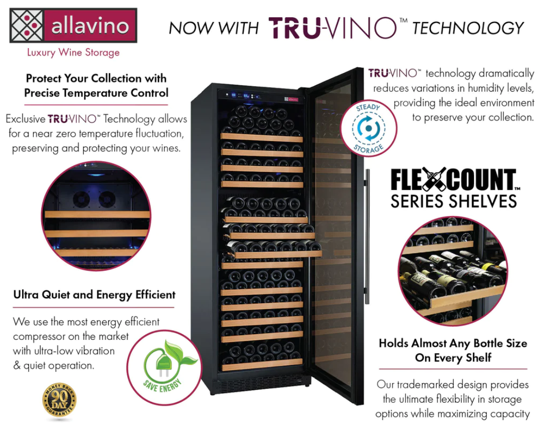 Allavino 47" Wide FlexCount II Tru-Vino 354 Bottle Dual Zone Black Side-by-Side Wine Refrigerator