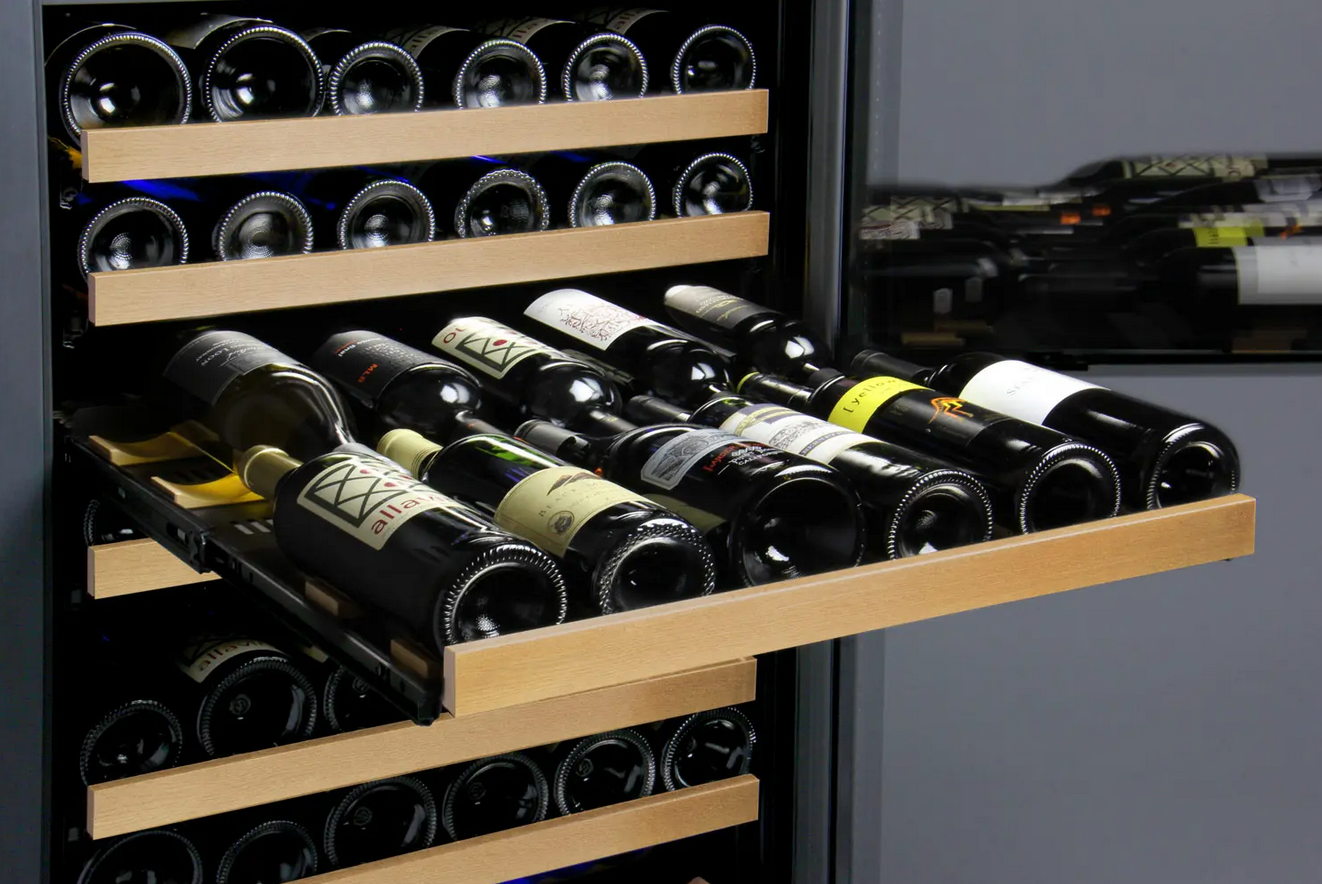 Allavino 47" Wide FlexCount II Tru-Vino 344 Bottle Four Zone Black Side-by-Side Wine Refrigerator