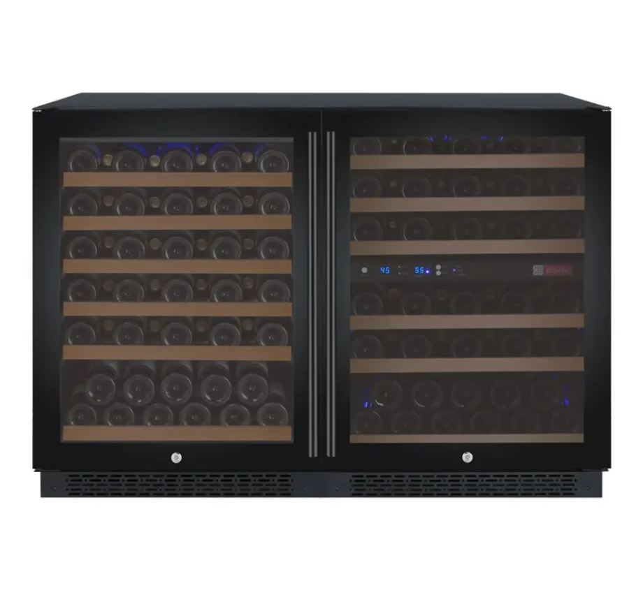 Allavino 47" Wide FlexCount II Tru-Vino 112 Bottle Three Zone Black Side-by-Side Wine Refrigerator