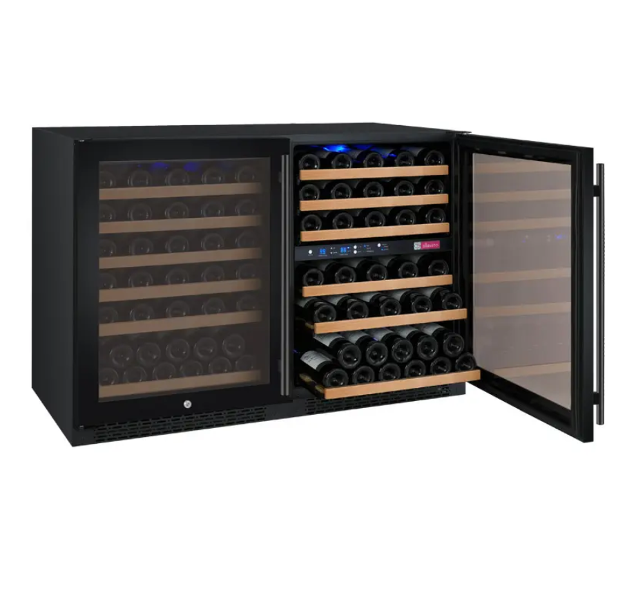 Allavino 47" Wide FlexCount II Tru-Vino 112 Bottle Three Zone Black Side-by-Side Wine Refrigerator
