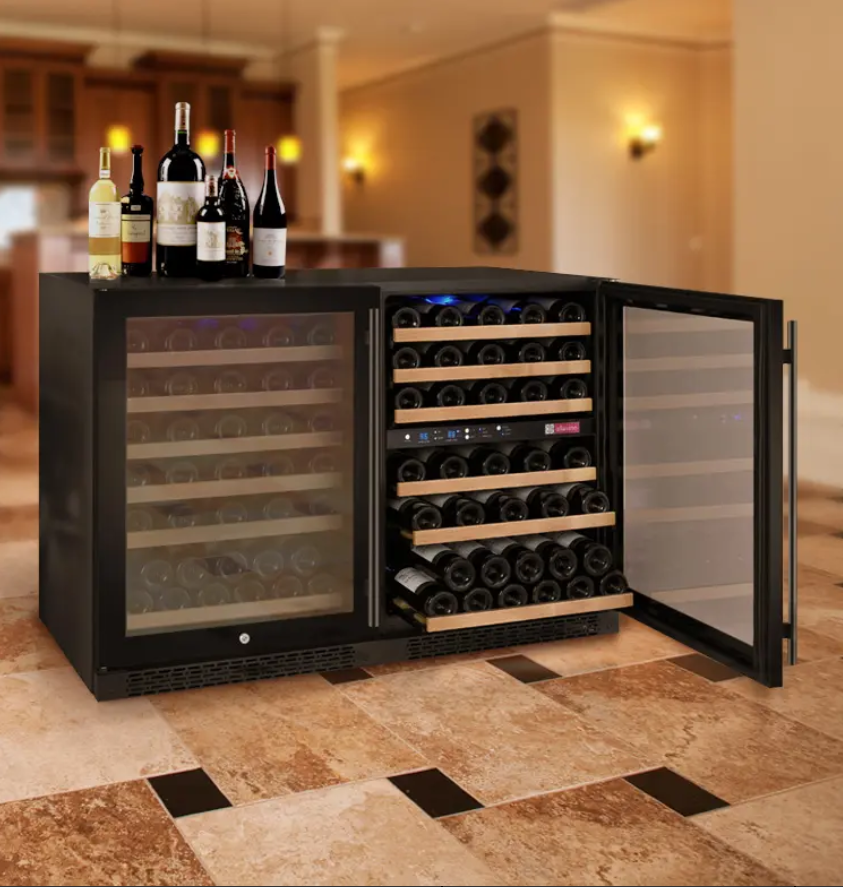 Allavino 47" Wide FlexCount II Tru-Vino 112 Bottle Three Zone Black Side-by-Side Wine Refrigerator