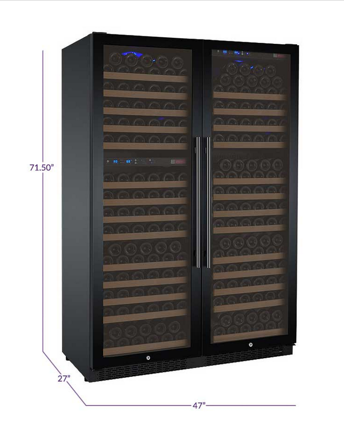 Allavino 47" Wide FlexCount II Tru-Vino 349 Bottle Three Zone Black Side-by-Side Wine Refrigerator