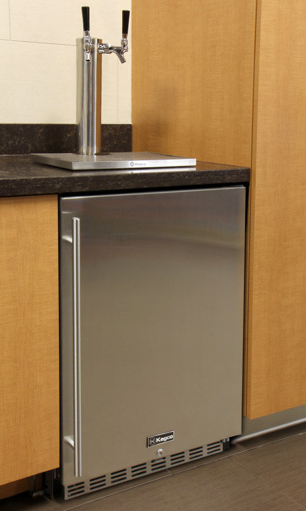 Kegco Dual Faucet Digital Commercial Undercounter Kegerator with X-CLUSIVE Premium Direct Draw Kit - Left Hinge