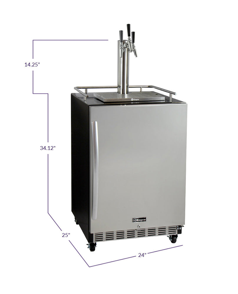 Kegco Three Faucet Digital Commercial Undercounter Kegerator with X-CLUSIVE Premium Direct Draw Kit - Right Hinge