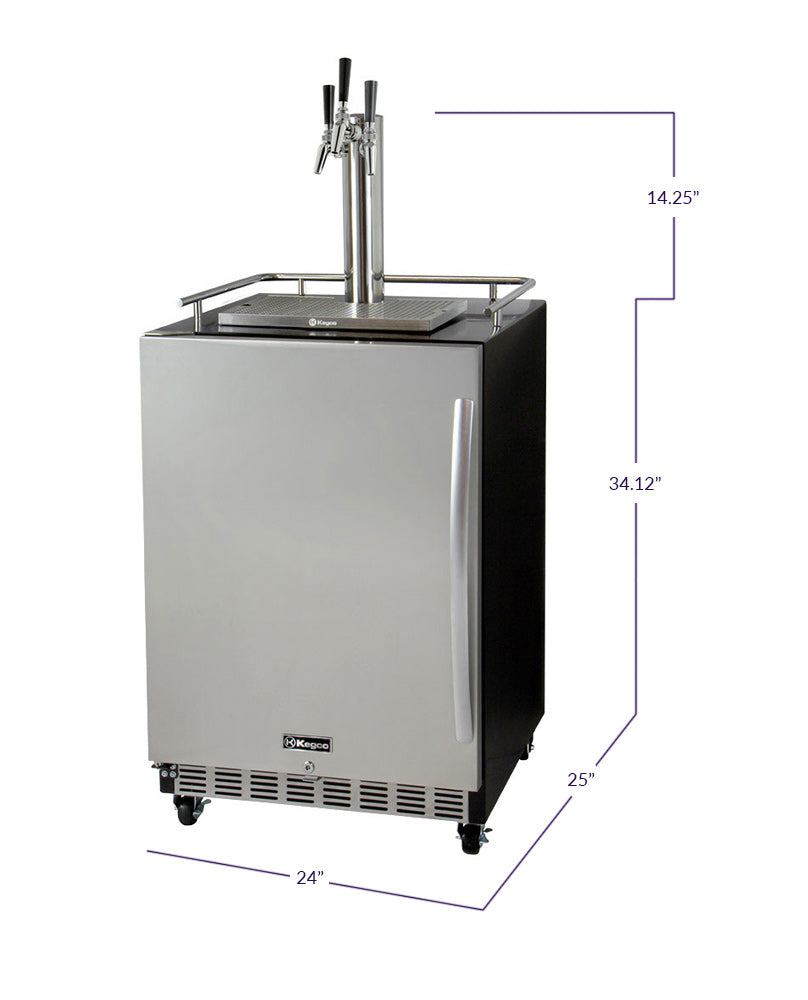 Kegco Three Faucet Digital Commercial Undercounter Kegerator with X-CLUSIVE Premium Direct Draw Kit - Left Hinge