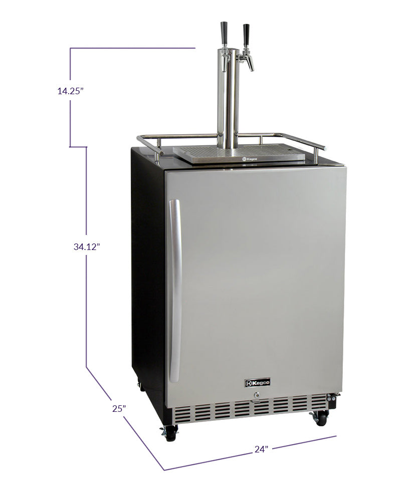Kegco Dual Faucet Digital Commercial Undercounter Kegerator with X-CLUSIVE Premium Direct Draw Kit - Right Hinge