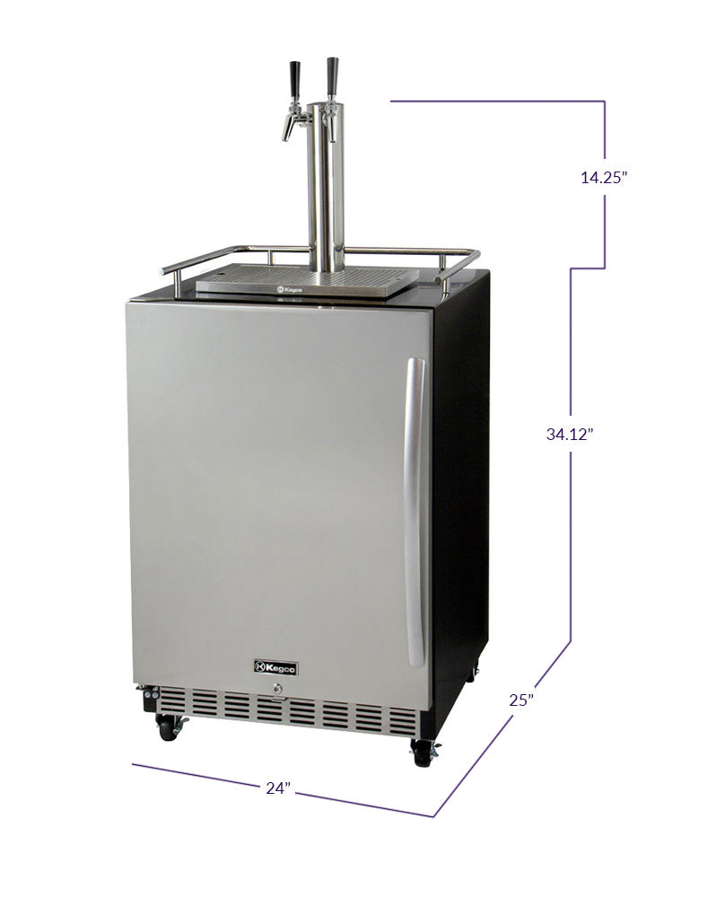 Kegco Dual Faucet Digital Commercial Undercounter Kegerator with X-CLUSIVE Premium Direct Draw Kit - Left Hinge