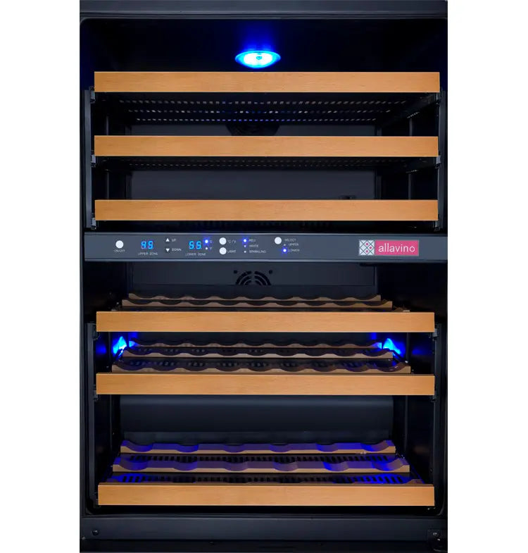 Allavino 47" Wide FlexCount II Tru-Vino 112 Bottle Four Zone Black Side-by-Side Wine Refrigerator