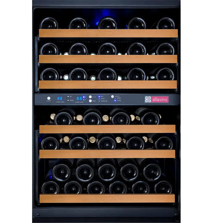 Allavino 47" Wide FlexCount II Tru-Vino 112 Bottle Four Zone Black Side-by-Side Wine Refrigerator