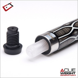 Black and silver screw with white thread on a white background, featuring 'Cue Weight' branding.