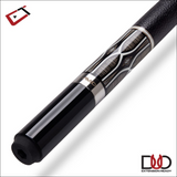 Decorative pool cue with intricate patterns on a white background