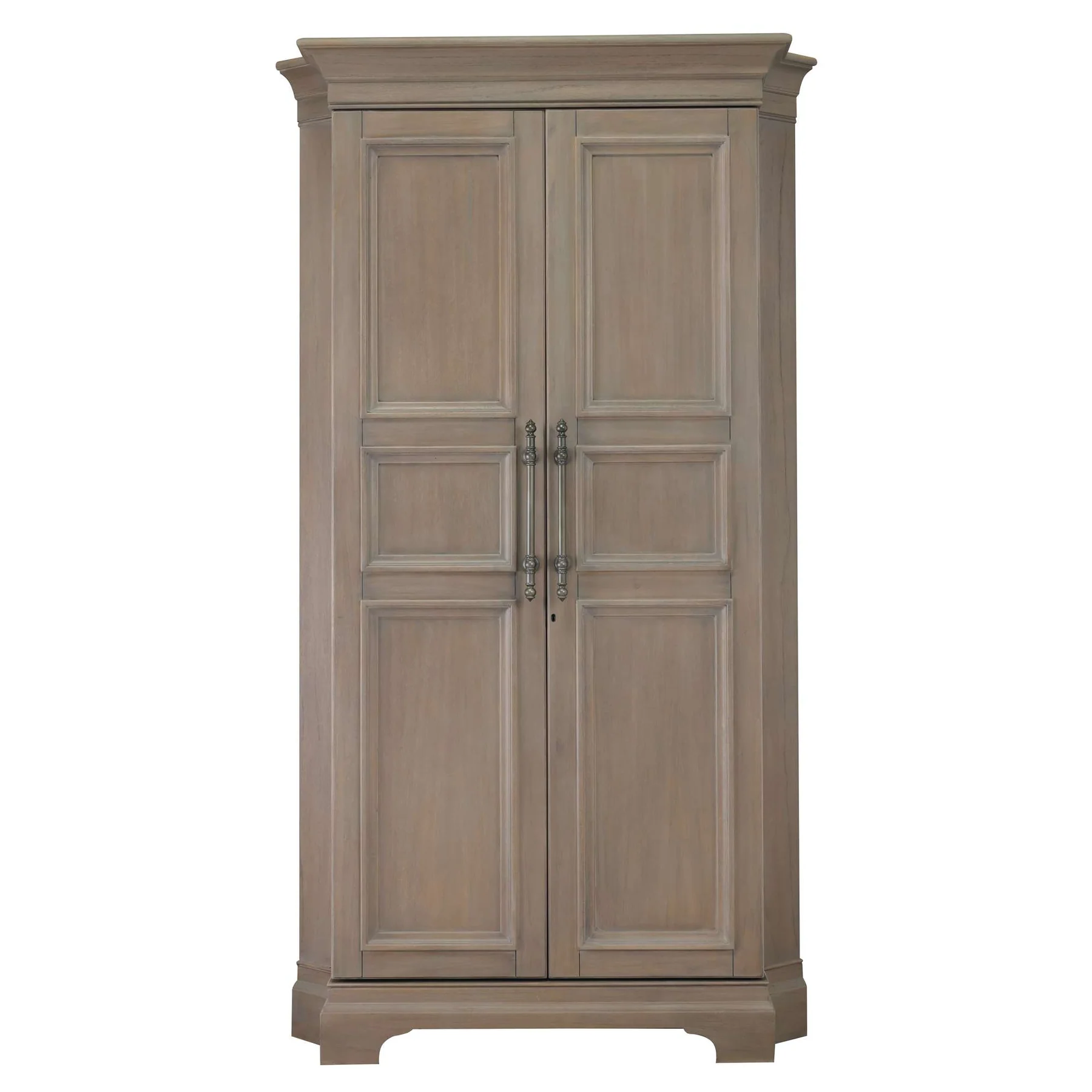 Wooden wardrobe with two doors on a white background