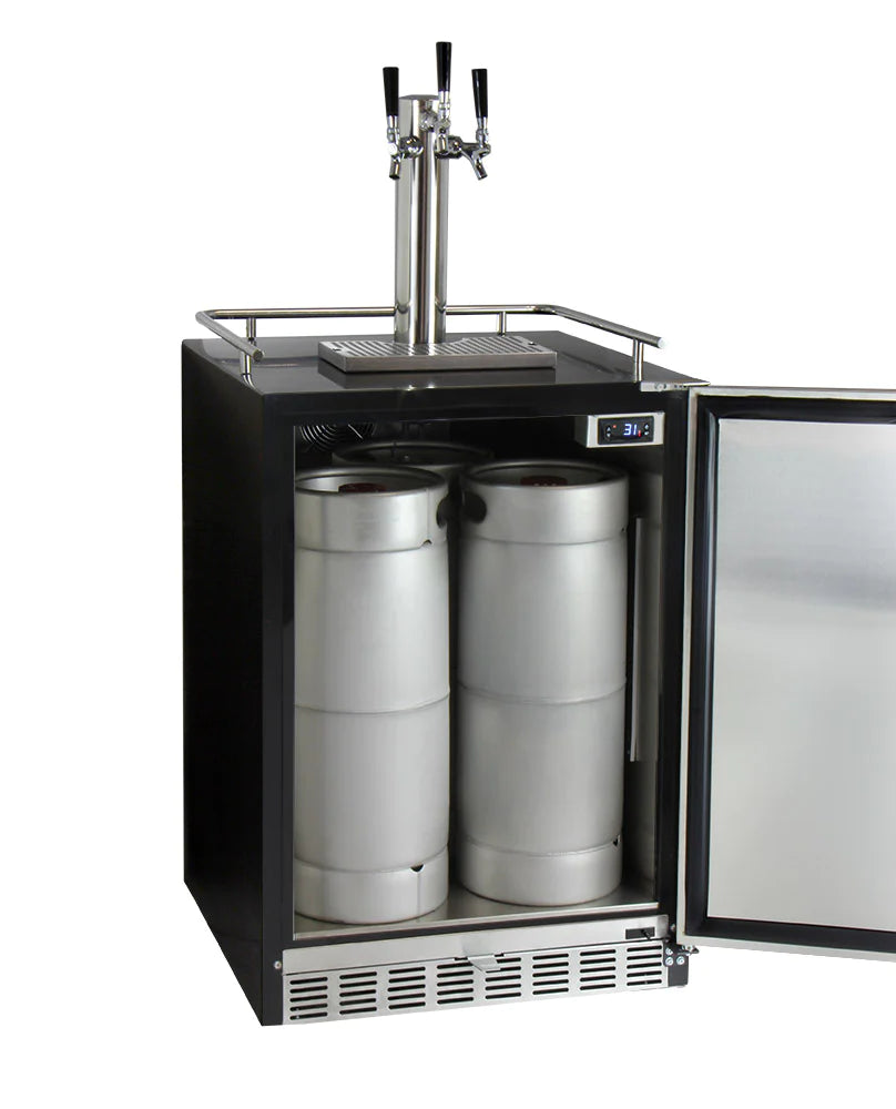 Kegco 24" Wide Triple Tap Stainless Steel Built-In Left Hinge Digital Kegerator with Kit