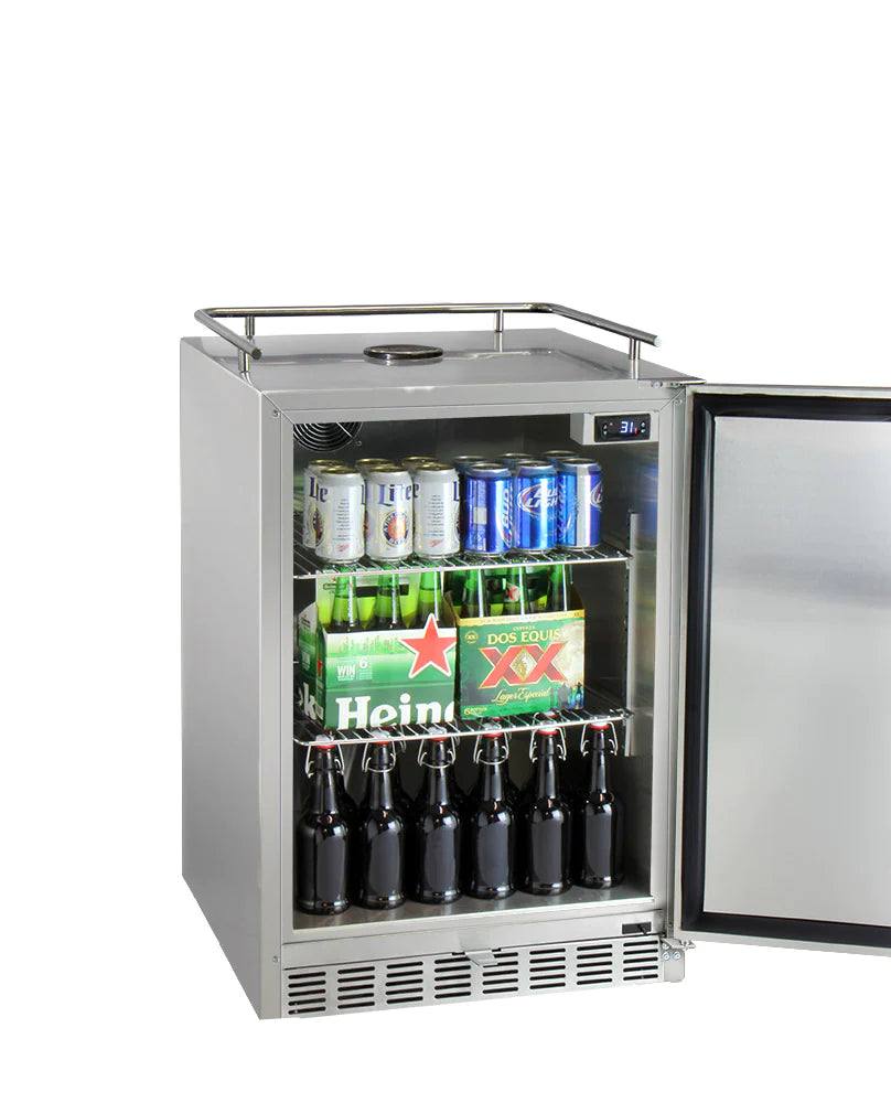Kegco Full Size Digital Outdoor Undercounter Left Hinge Kegerator with X-CLUSIVE Premium Direct Draw Kit