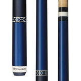 Blue pool cue with a white stripe and 'Players' branding on a white background