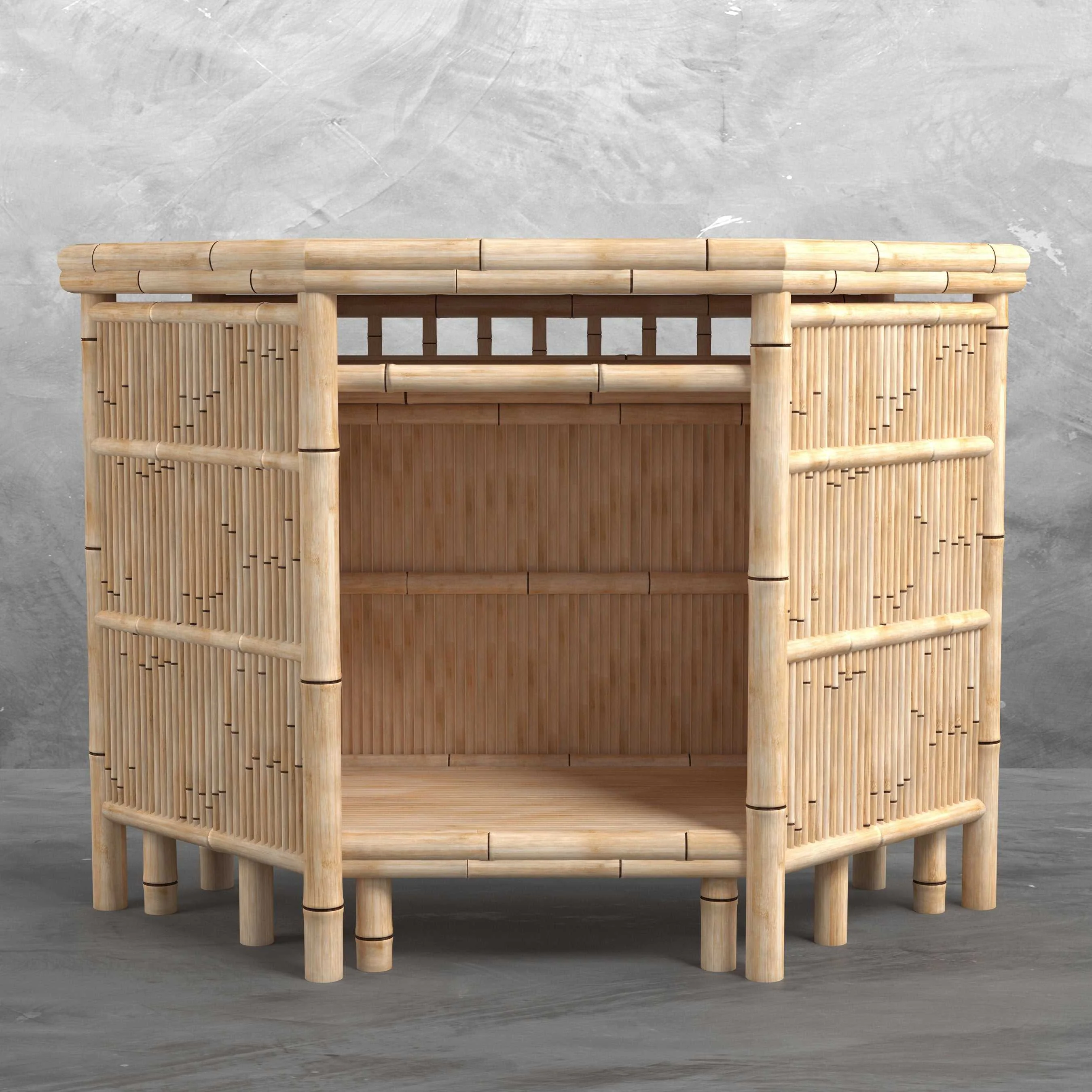 Bamboo desk against a gray background