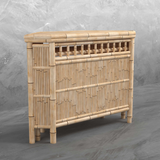 Bamboo cabinet against a gray concrete wall