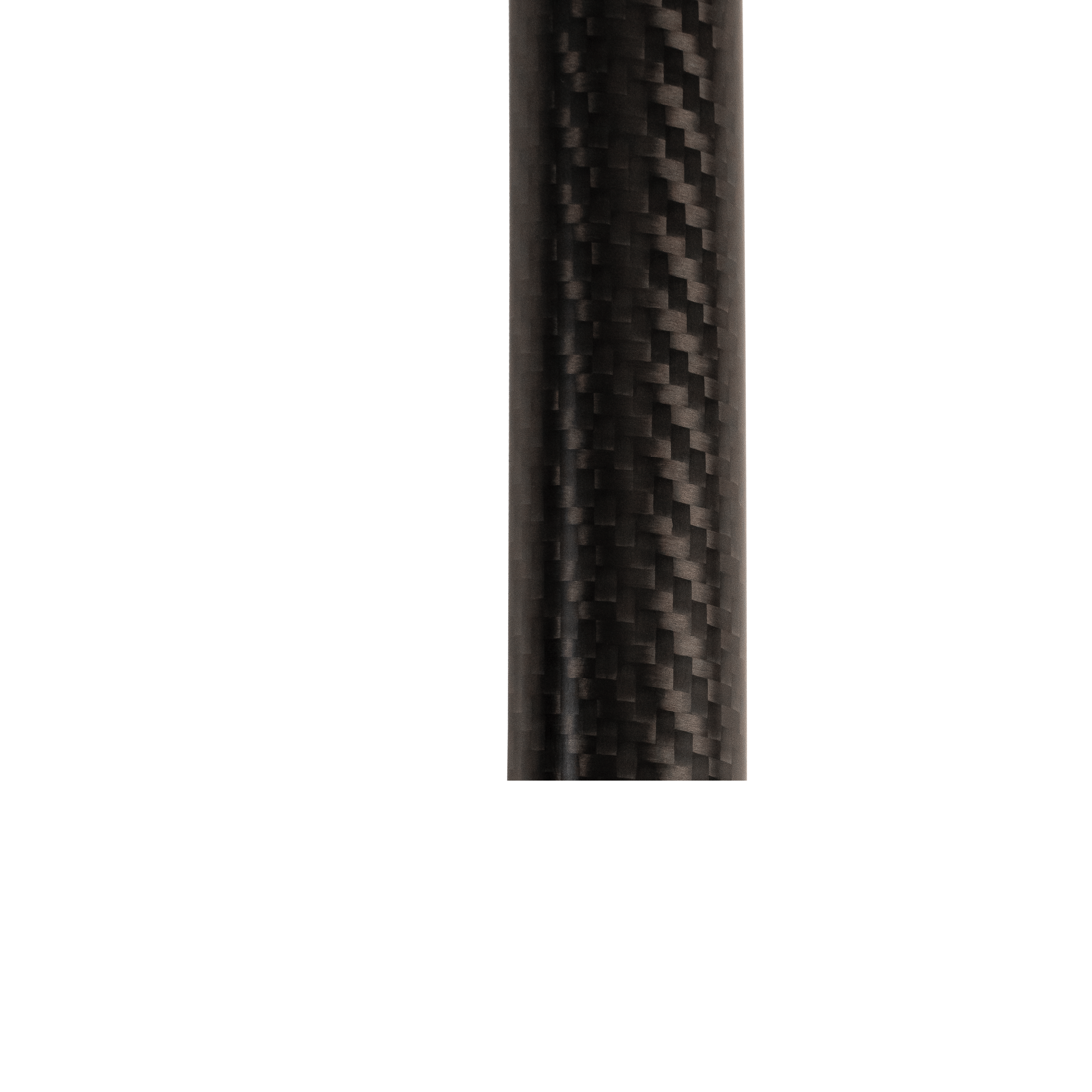 A close-up of a carbon fiber tube showing its characteristic black and dark gray woven pattern, set against a solid white background.