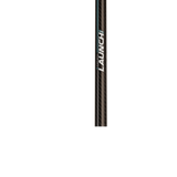 A close-up vertical view of a black carbon-fiber textured shaft with white and blue 'LAUNCH' branding on a plain white background.