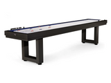 American Heritage Lanai 9' Outdoor Shuffleboard Table in Obsidian Black with pucks & markers.