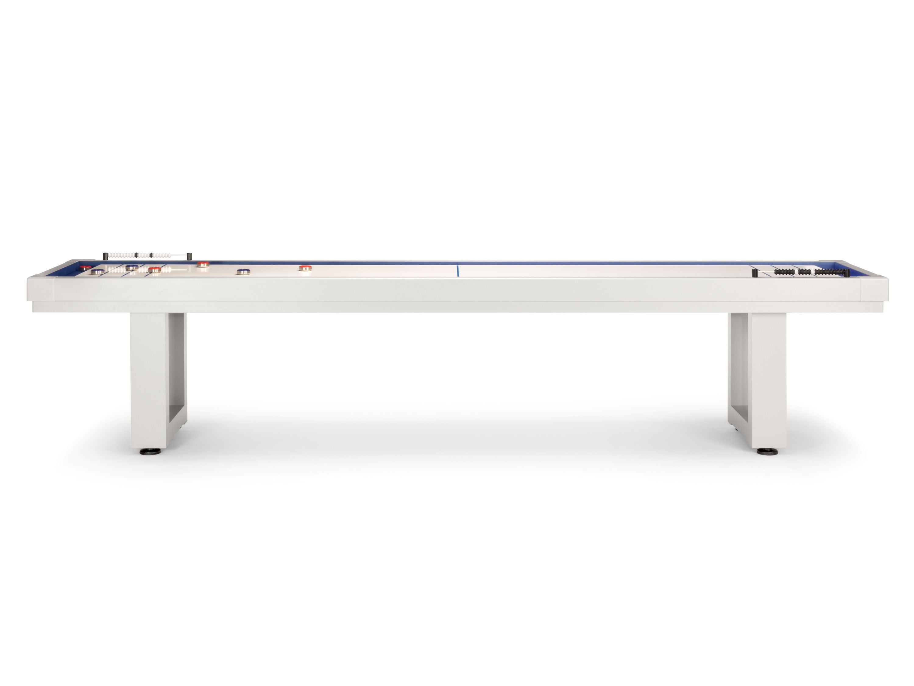 American Heritage Lanai 12' Outdoor Shuffleboard Table in Pearl White with all-weather frame.