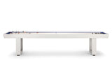 American Heritage Lanai 12' Outdoor Shuffleboard Table in Pearl White with all-weather frame.