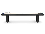 American Heritage Lanai 12' Outdoor Shuffleboard Table in Obsidian Black with white surface.