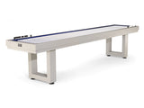 American Heritage Lanai 12' Outdoor Shuffleboard Table in Oyster Grey with scoring pegs.