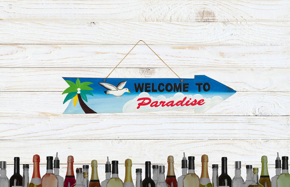 RAM Game Room “Welcome to Paradise” Acacia Wood Art Sign