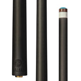 Close-up of Lucasi Pinnacle Carbon Fiber Shaft, showing tip and engraved base.