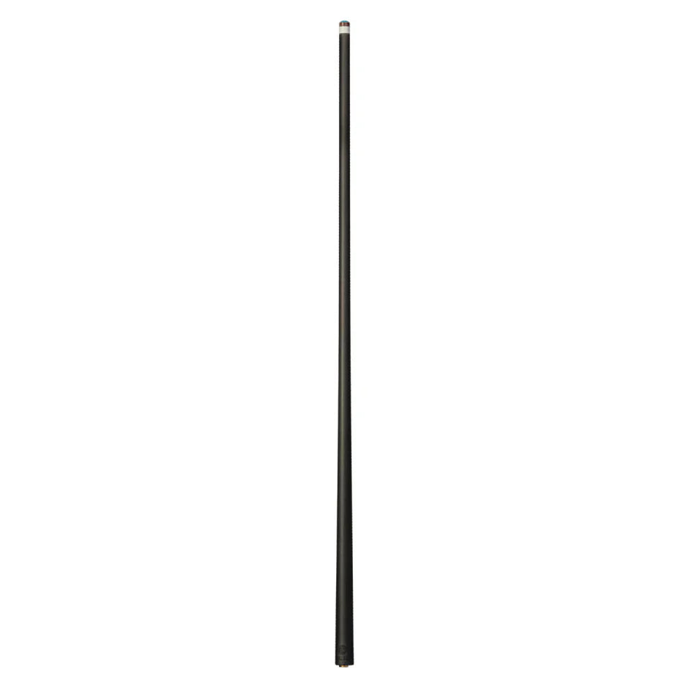 A Lucasi Pinnacle Carbon Fiber Shaft pool cue stands upright on a white background.