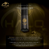 Halo Professional T700 carbon fiber technology shaft with branding and product details on a dark background.