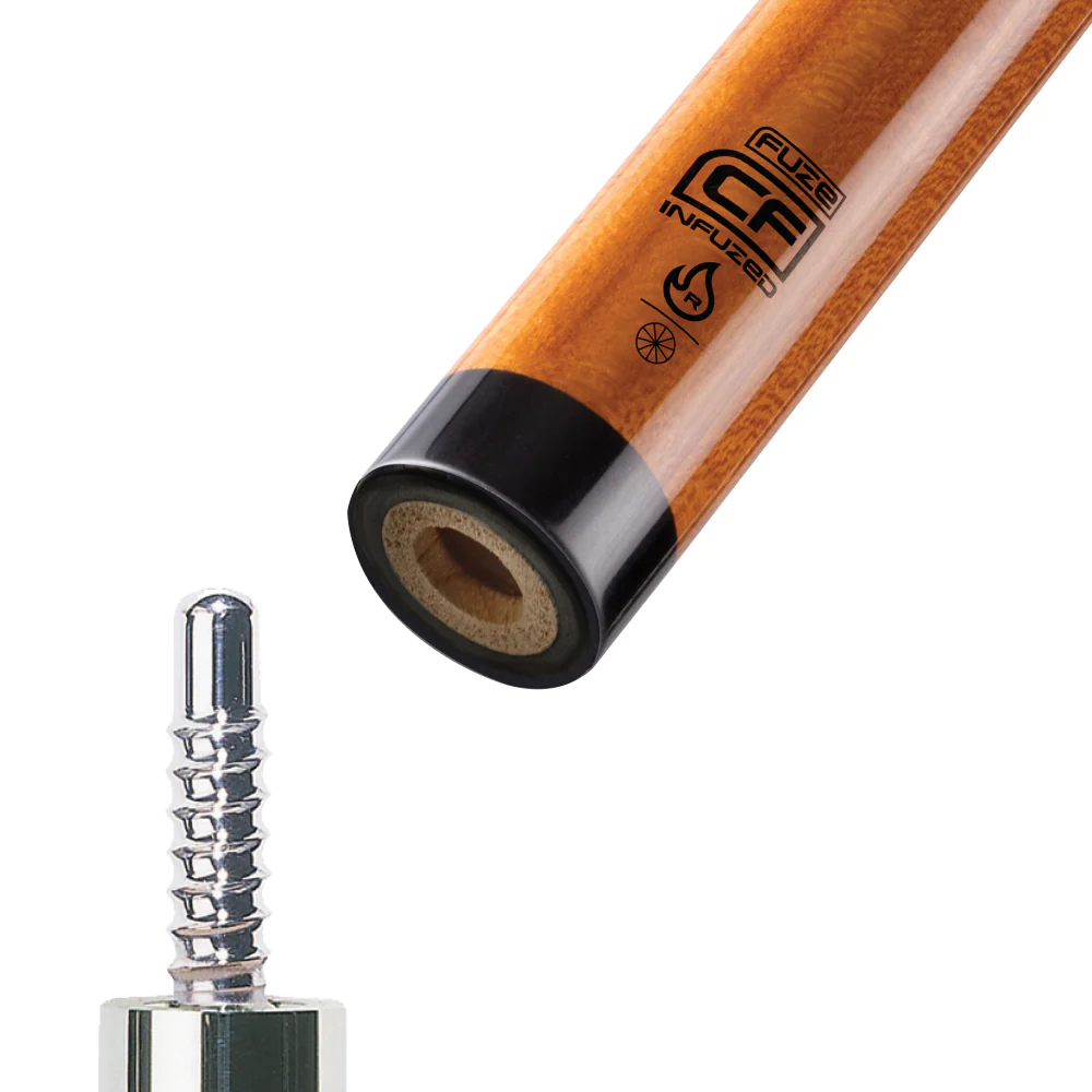 Wooden cue with metal fitting on a white background