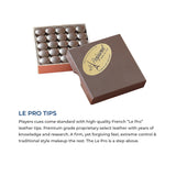 Box of Le Pro leather tips with a visible brand logo on a white background