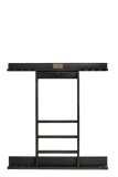 Dark wooden shelf with a ladder on a white background