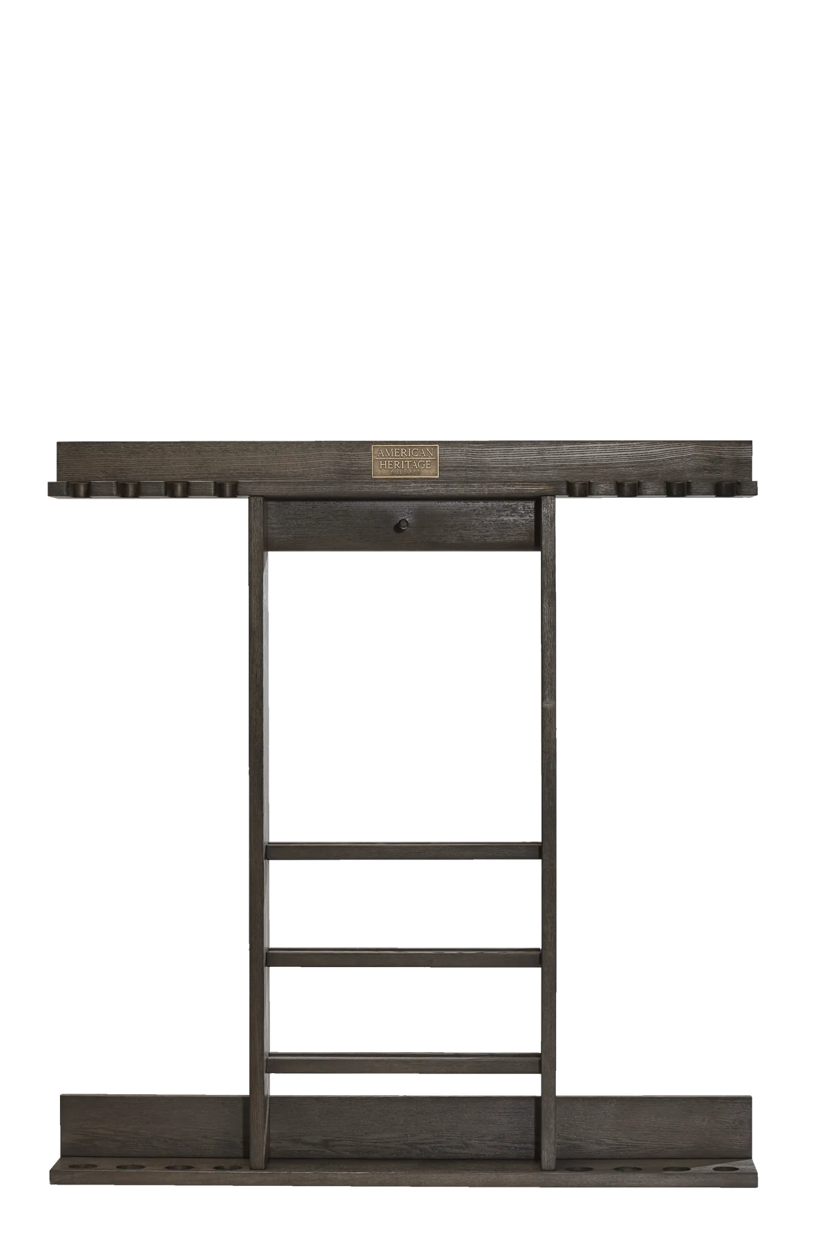 Wooden bar counter with a shelf on a white background
